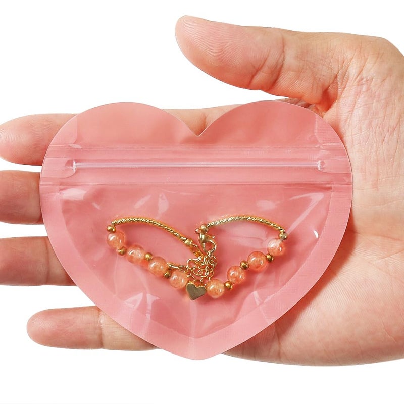 HRX Package 100pcs Mini Bags for Small Business, 2x3 inch Heart-Shaped Jewelry Bags Clear Mylar Zip Baggies Cute Packaging Supplies for Earring Sample - Image 3