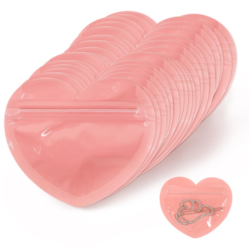 HRX Package 100pcs Mini Bags for Small Business, 2x3 inch Heart-Shaped Jewelry Bags Clear Mylar Zip Baggies Cute Packaging Supplies for Earring Sample - Image 1