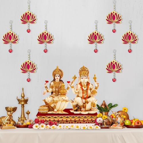 Party Propz Handmade Lotus Hangings for Decoration- 8 Pcs, 8 inch, Pooja Room Decorations Items, Temple Decorations Items, Pink Lotus Latkan for Haldi Decoration for Home Decor, Wedding Decor (MDF) - Image 1