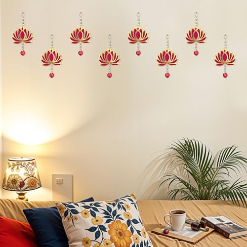 Party Propz Handmade Lotus Hangings for Decoration- 8 Pcs, 8 inch, Pooja Room Decorations Items, Temple Decorations Items, Pink Lotus Latkan for Haldi Decoration for Home Decor, Wedding Decor (MDF) - Image 4