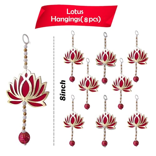 Party Propz Handmade Lotus Hangings for Decoration- 8 Pcs, 8 inch, Pooja Room Decorations Items, Temple Decorations Items, Pink Lotus Latkan for Haldi Decoration for Home Decor, Wedding Decor (MDF) - Image 2