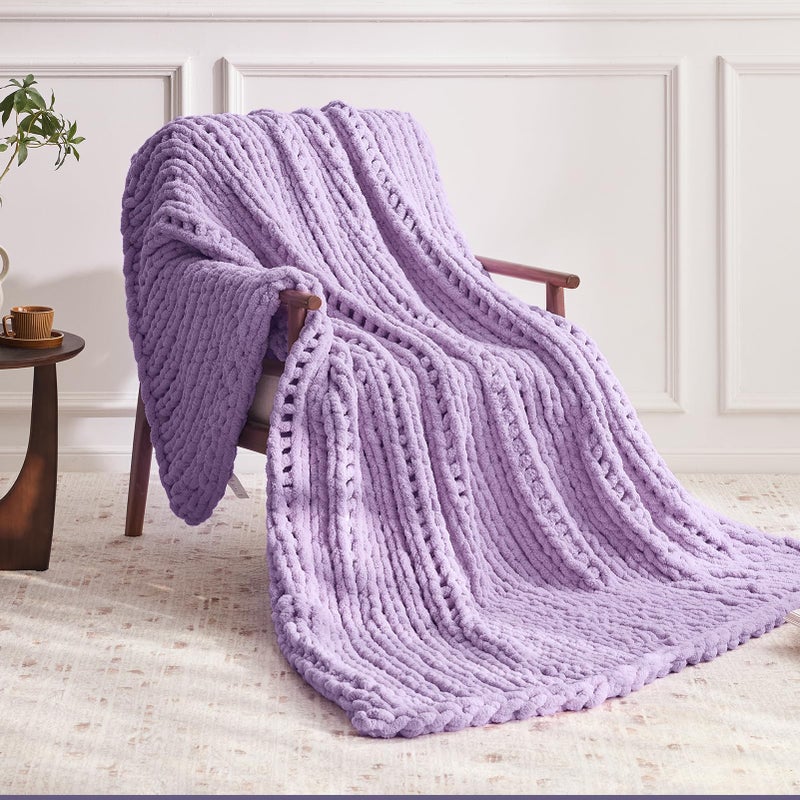 Negwoo Chunky Knit Throw Blanket  40''*50'' Knitted Throw Blankets for Bed Couch  Handmade Thick Light Purple Crochet Blanket Big Thich Blanket  Machine Washable Cute Comfy Blanket for Home Decor - Image 2