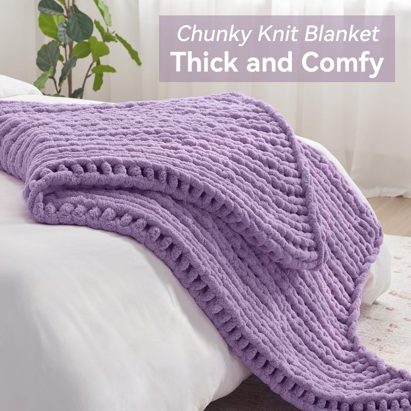 Negwoo Chunky Knit Throw Blanket  40''*50'' Knitted Throw Blankets for Bed Couch  Handmade Thick Light Purple Crochet Blanket Big Thich Blanket  Machine Washable Cute Comfy Blanket for Home Decor - Image 5
