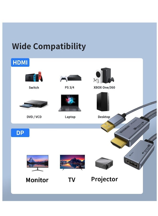 محول HDMI إلى DisplayPort 4K@60Hz، كابل محول ذكر إلى ذكر HDMI إلى DP 1.2 مع طاقة USB للشاشة، PS4، سرعة عالية، متوافق مع HDCP2.2، 6.6 قدم 2 متر، غير ثنائي الاتجاه - Image 3