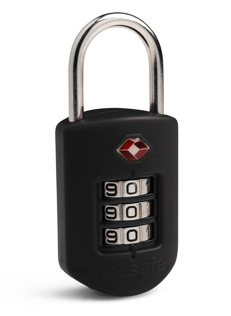 باك سيف قفل Pacsafe Prosafe 1000 TSA المركب - أسود أَمِّن أمتعتك بقفل Travel Sentry® المعتمد | قفل مركب ثلاثي الأقراص قابل لإعادة الضبط | هيكل متين من سبائك الزنك والفولاذ المقاوم للصدأ  - Image 1
