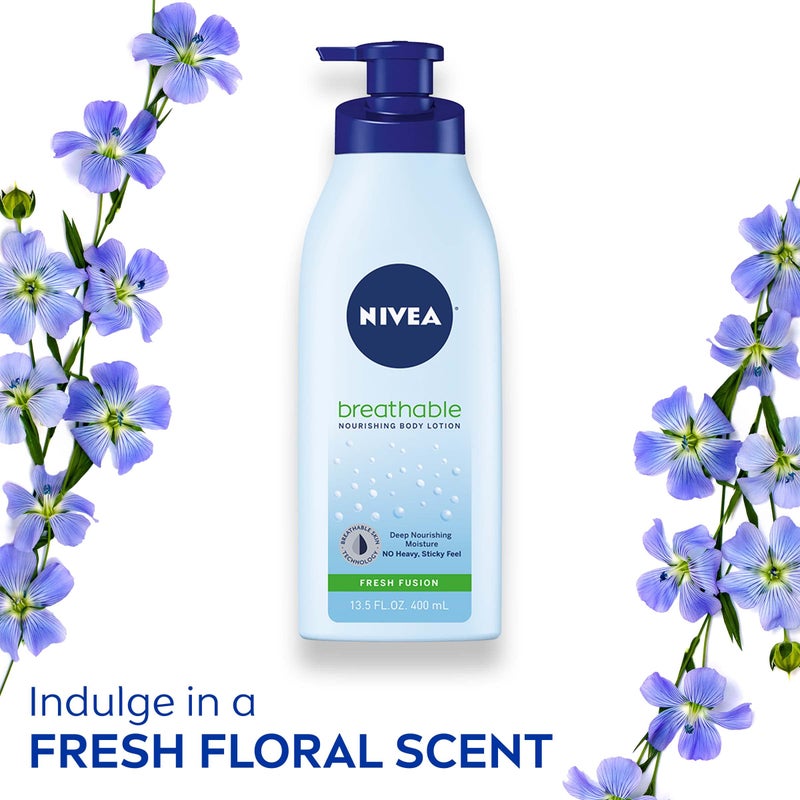 NIVEA Breathable Nourishing Body Lotion Fresh Fusion, Body Lotion for Dry Skin, 13.5 Fl Oz Pump Bottle - Image 4