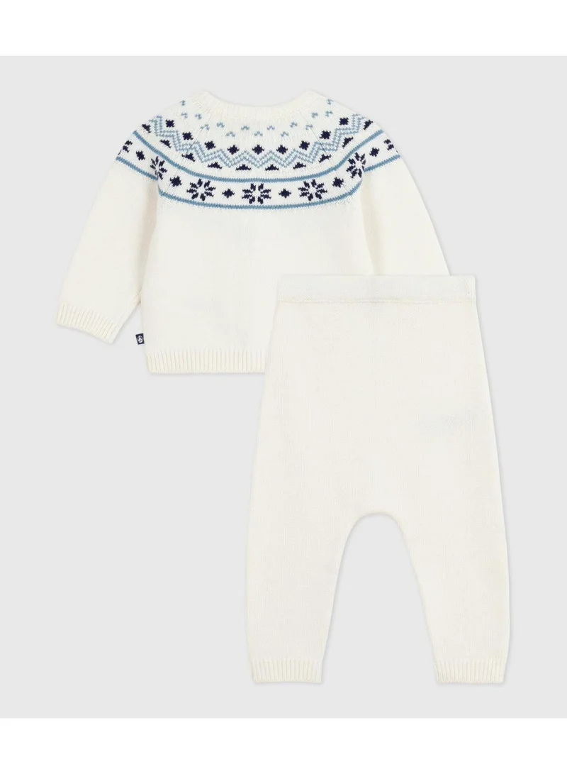 Petit Bateau Babies' 2-piece knitted outfit with a jacquard knit cardigan
