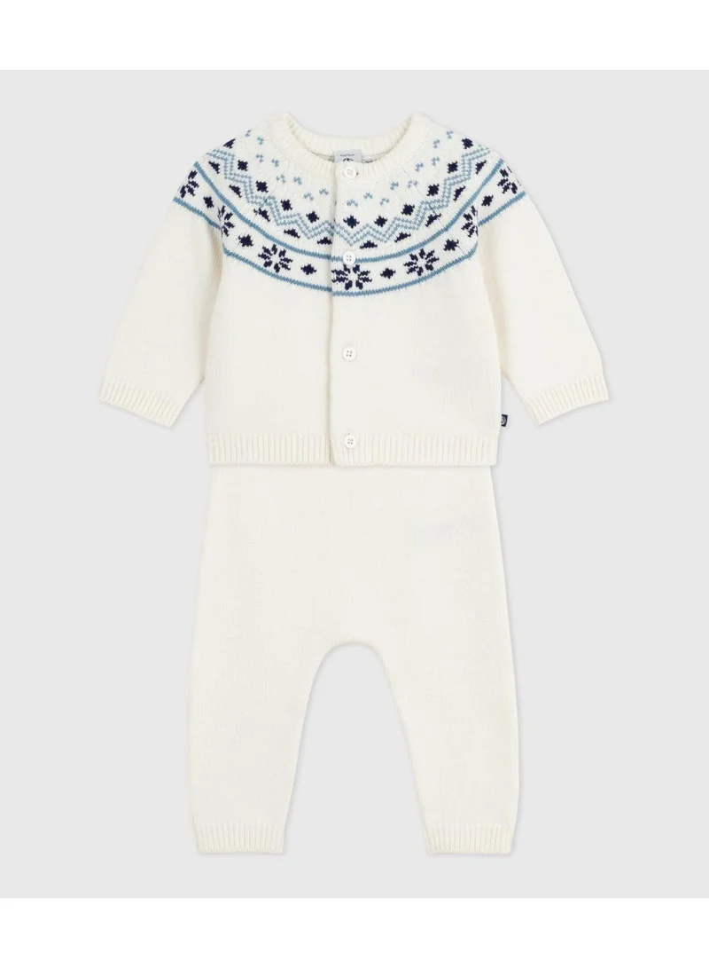Petit Bateau Babies' 2-piece knitted outfit with a jacquard knit cardigan