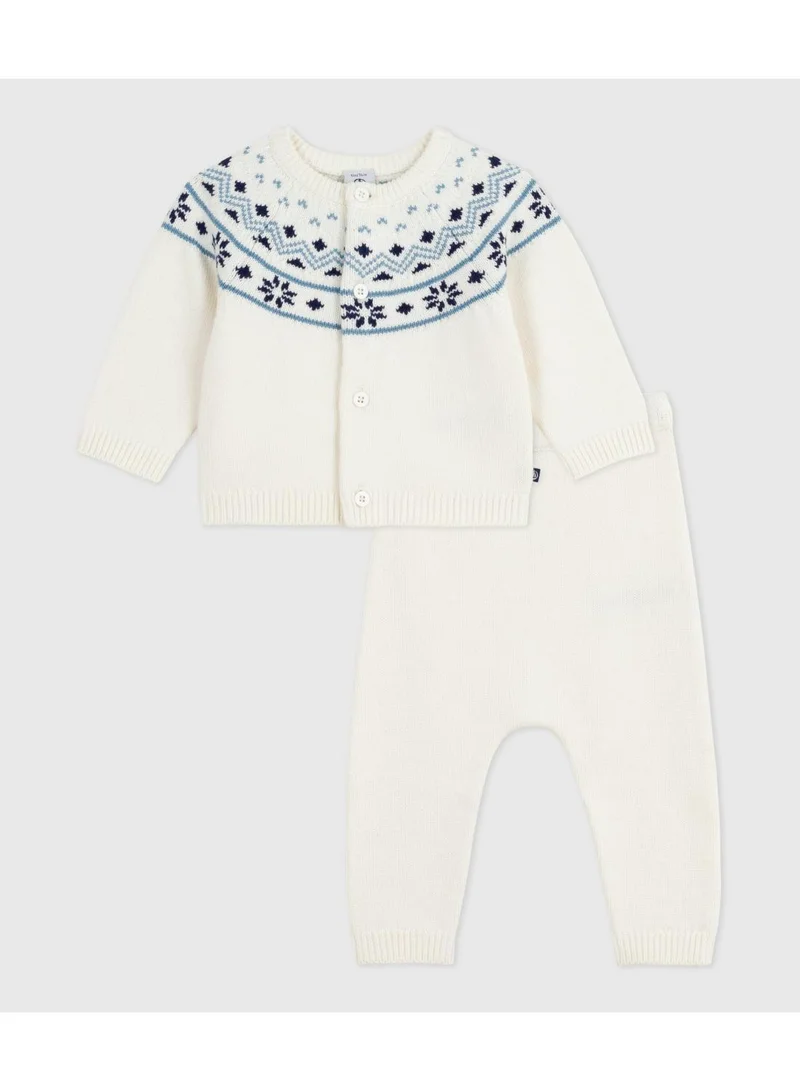 Petit Bateau Babies' 2-piece knitted outfit with a jacquard knit cardigan