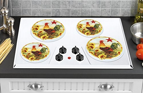 Reston Lloyd, Burner Covers For Electric Stovetop, Decorative Lightweight Tin Covers, Set of 4 (2-8 inch & 2-10 inch), Conceals Messy Drip Pans, Rooster - Image 2