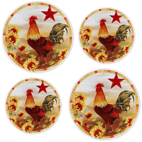 Reston Lloyd, Burner Covers For Electric Stovetop, Decorative Lightweight Tin Covers, Set of 4 (2-8 inch & 2-10 inch), Conceals Messy Drip Pans, Rooster - Image 1