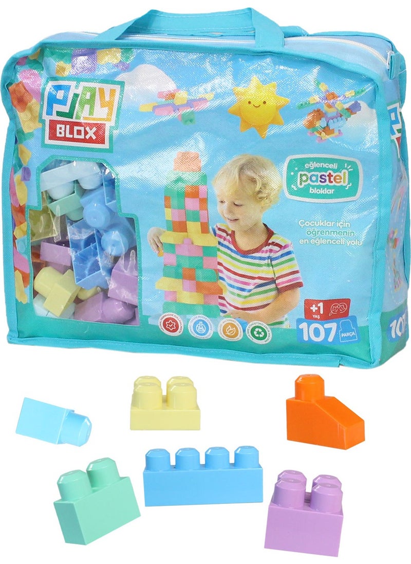 Play Blox 2977 Pastel Colors Mega Block Set 107 Pieces with Blue Bag  - Image 1