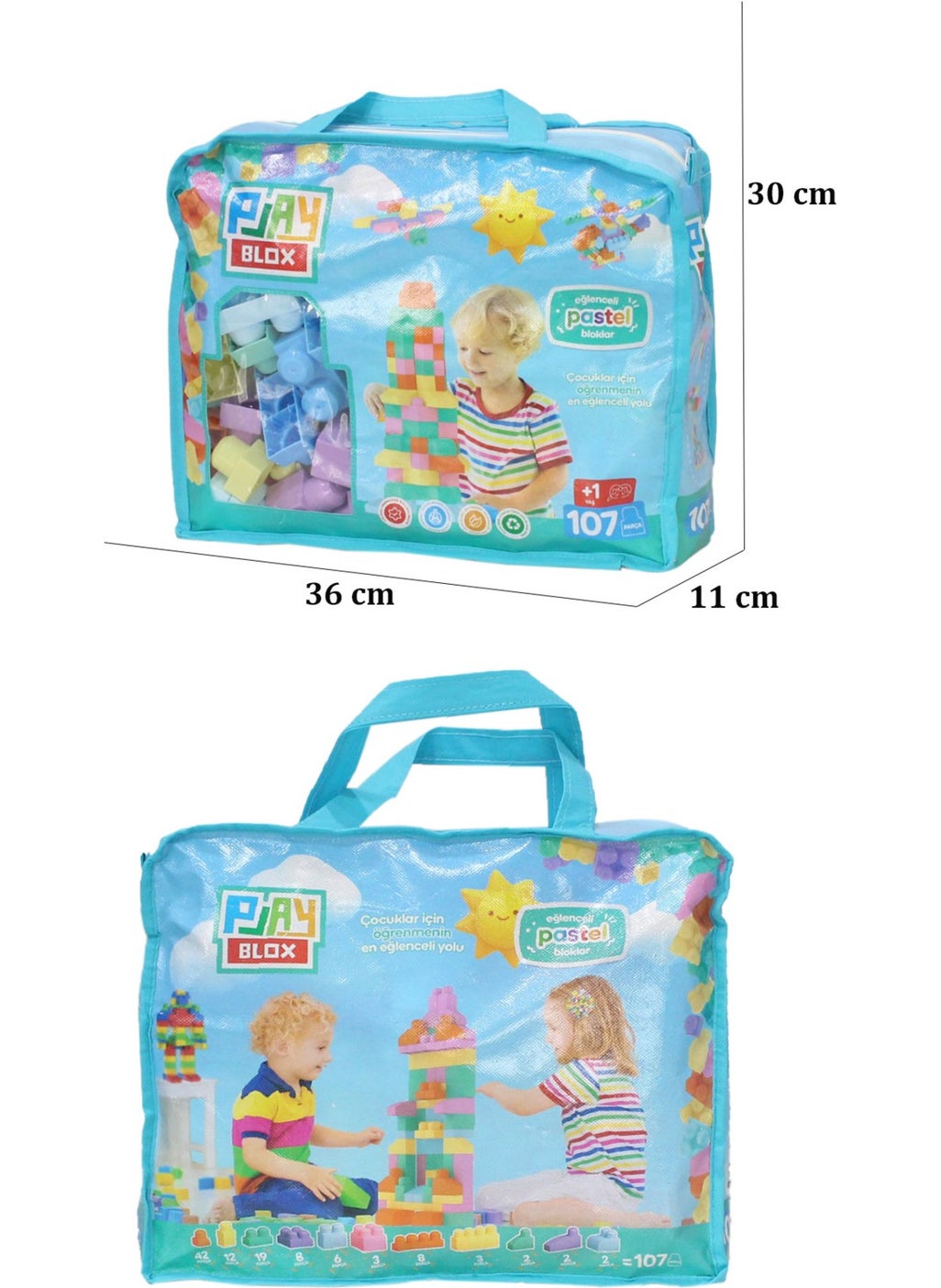 Play Blox 2977 Pastel Colors Mega Block Set 107 Pieces with Blue Bag  - Image 5