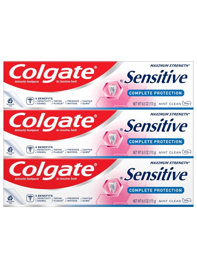 كولجيت معجون أسنان كولجيت للأسنان الحساسة، حماية كاملة، نعناع - 6 أونصة (عبوة من 3 قطع) - Image 1