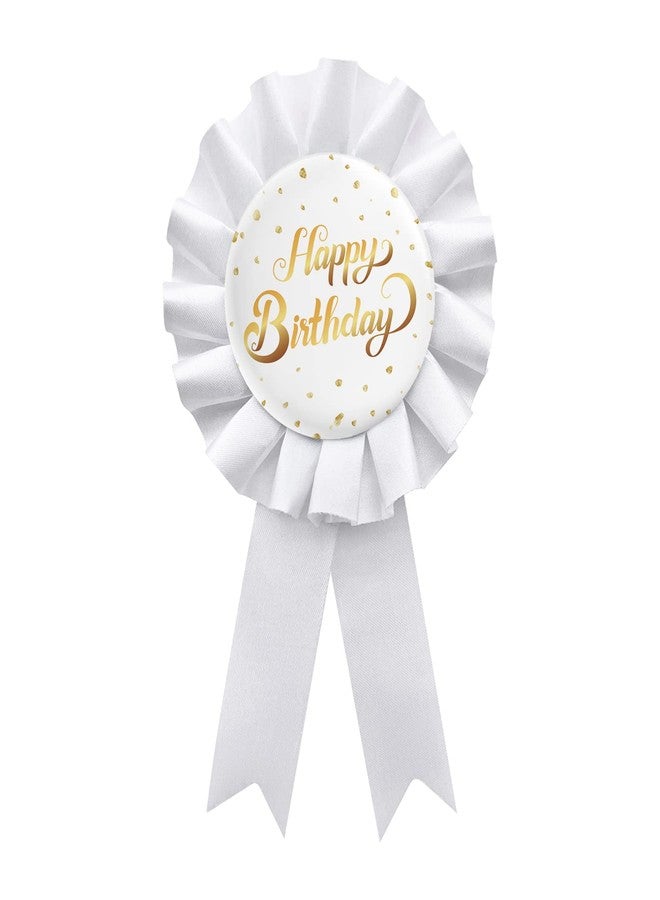 WIDEIDEAL White Happy Birthday Tinplate Badge Pin, Boys and Girls Birthday Award Ribbon Children Adults Party Decorations Sign - Image 1
