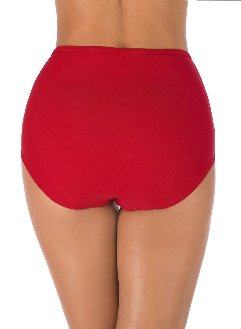 Loquat Solid Color Plunge Bikini Bottom Red  - Image 2
