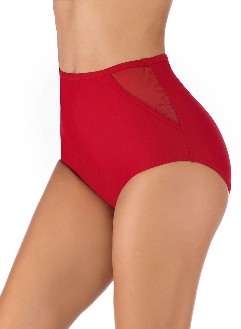 Loquat Solid Color Plunge Bikini Bottom Red  - Image 1