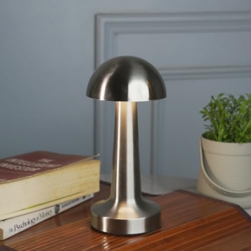 Chronos Dome Cordless LED Table Lamp (Silver) - USB Rechargeable Portable Touch Control Dimmable 3 Light Color Tunable Table Lamp for Hotel, Cafe, Restaurant or Home for Bedside, Center or Dining - Image 1