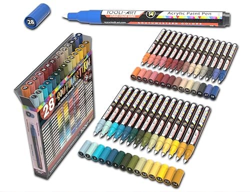 TOOLI-ART 28 Southwestern Colors Acrylic Paint Pens Studio Color Series Markers Set 07mm Extra Fine Tip Rock Painting Glass Mugs Wood Metal Canvas DIY Detailing Non Toxic Waterbased Quick Drying - Image 1