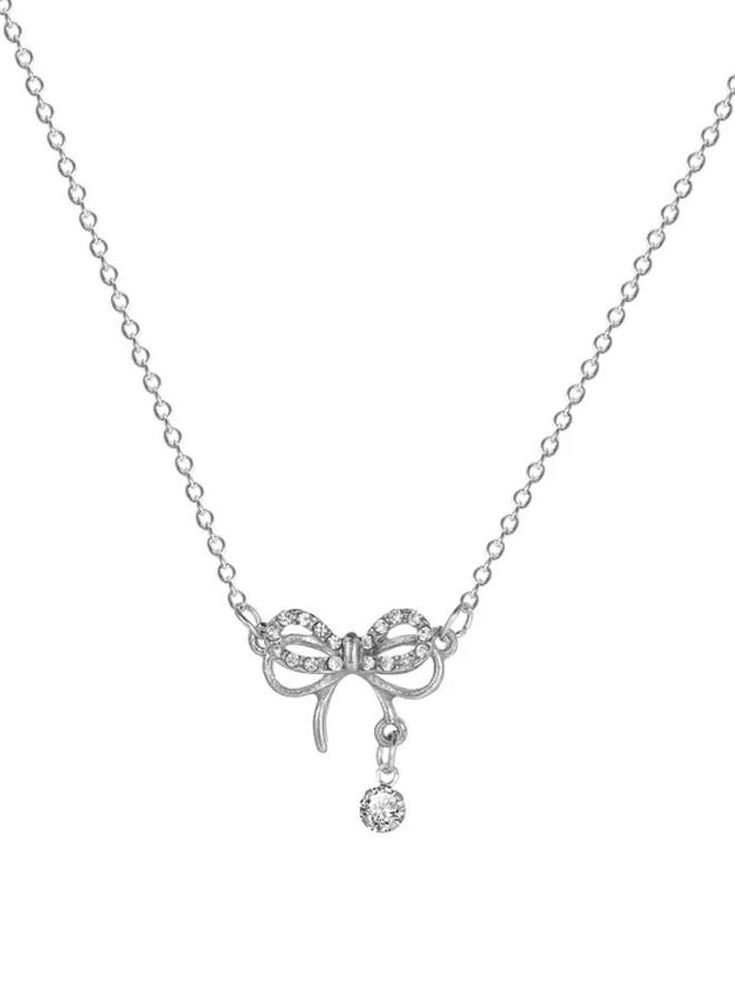 Unique women necklace with necktie design encrusted with sparkling crystals distinctive women accessory silver color - Image 3