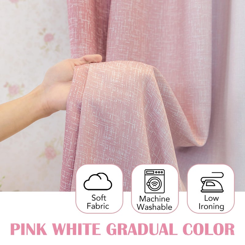 Geomoroccan Ombre 100% Blackout Curtains 63 Inch Length 2 Panels For Bedroom Pink White Gradient Patterned Room Darkening Noise Reducing Rod Pocket Window Treatment Drapes - Image 3
