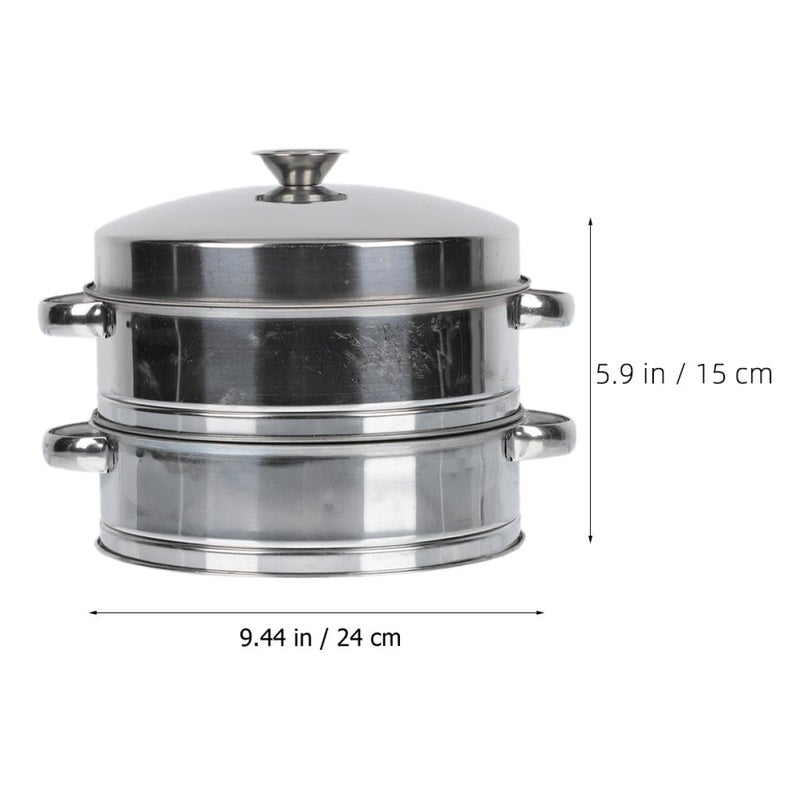 Stainless Steel 2 Tier Steamer Basket With Lid For Dumplings Buns Dim Sum - Image 3
