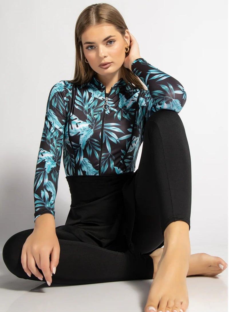 MINERVA SECRETS FOREST BREEZE - 4pack Full Body Burkini One Piece Swimsuit With Beach Skirt And Pants and Swim Cap - Image 4