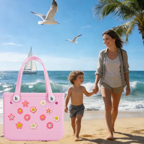 Yonuni 12pcs Pink Flower Charms for Bogg Bag, Rubber Beach Bag Accessories for Original All Models, PVC Rubber Tote Charms Insert Decorative for Boy Girl Women - Image 5