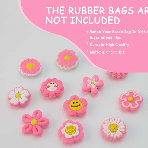 Yonuni 12pcs Pink Flower Charms for Bogg Bag, Rubber Beach Bag Accessories for Original All Models, PVC Rubber Tote Charms Insert Decorative for Boy Girl Women - Image 4