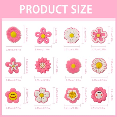 Yonuni 12pcs Pink Flower Charms for Bogg Bag, Rubber Beach Bag Accessories for Original All Models, PVC Rubber Tote Charms Insert Decorative for Boy Girl Women - Image 2