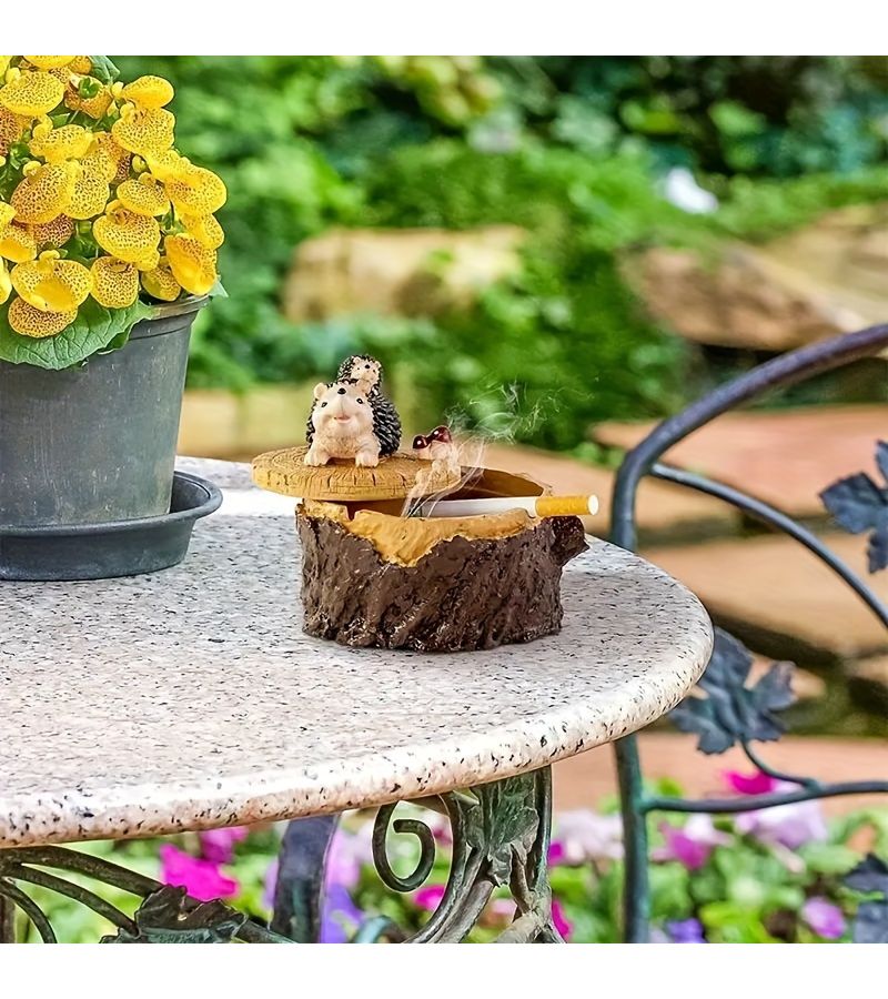 Handmade Resin Hedgehog Ashtray With Lid Chipmunk Design - Image 4