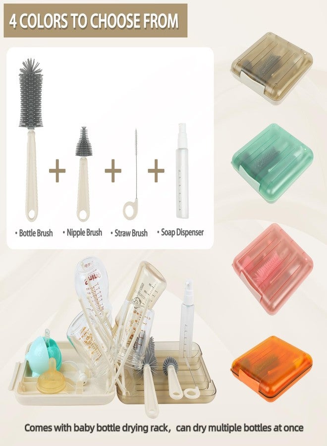 Onomie 6 in 1 Baby Bottle Cleaner Set with Drying Rack,Silicone Baby Bottle,Straw Brush,Nipple Brush,Soap Dispenser and Storage Box, Portable Essentials for Home&Travel (Brown) - Image 3