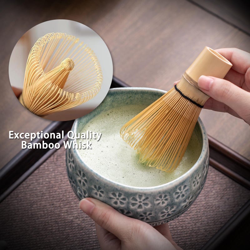 Buucup Matcha Whisk Set, Ceramic Matcha Kit Includes Matcha Bowl, Matcha Whisk and Holder, Bamboo Scoop, Scoop Rest, Sifter and Tea Towel - 7 Pcs Matcha Kit for Matcha Lovers (Blue) - Image 4