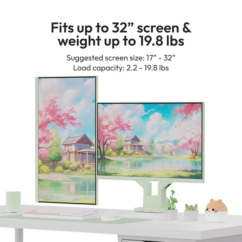 Pixio PS1D Wave Mint Green Dual Monitor Arm Stand Desk Mount - Fits up to 32 inches Monitors and up to 19.8lbs. VESA Compatibility and Integrated Cable Management - Image 2