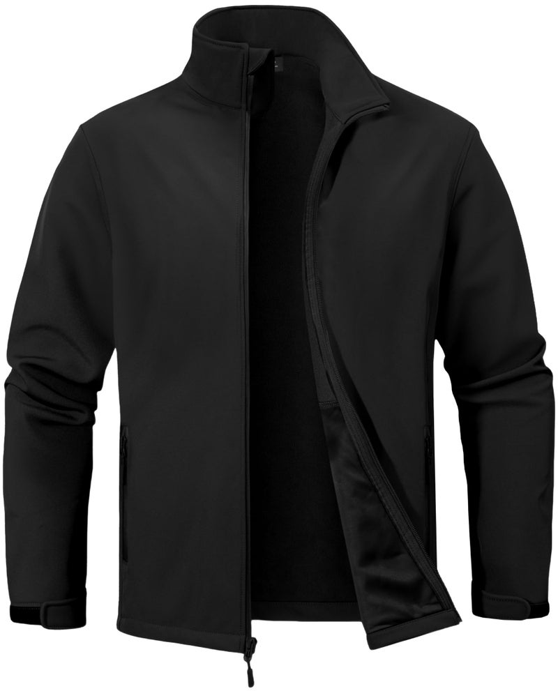 ZITY Men's Softshell Jacket Fleece Lined Lightweight Waterproof Rain Jacket Zip Up Soft Shell Windproof Windbreaker Black XL - Image 1
