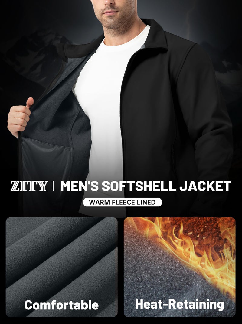 ZITY Men's Softshell Jacket Fleece Lined Lightweight Waterproof Rain Jacket Zip Up Soft Shell Windproof Windbreaker Black XL - Image 4