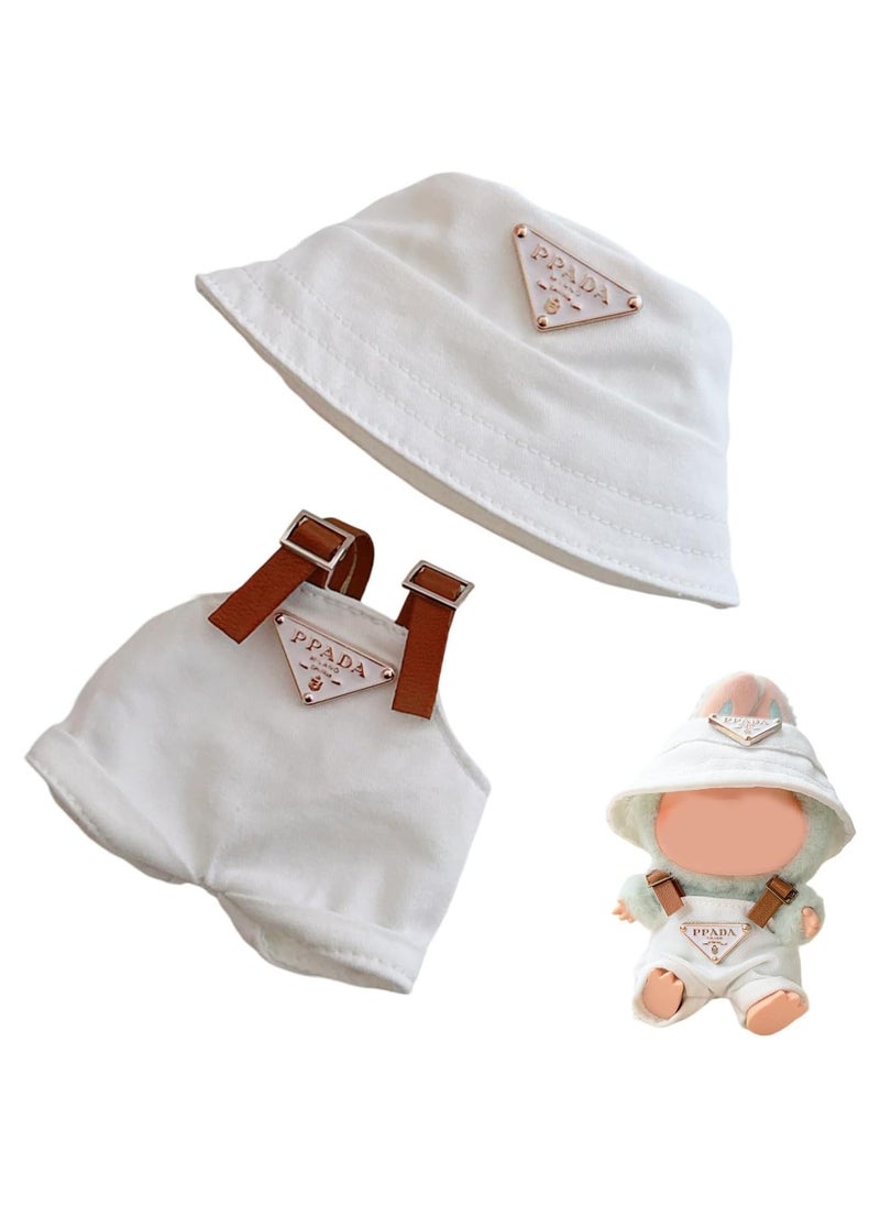 BRIXSPARK Clothes for Labubu(No Doll,Just Clothes) , Hat & Overalls Set for Labubu Clothes 15cm/17cm Doll Accessories Suit, Doll Outfit Stylish Doll Clothes for Doll. 
