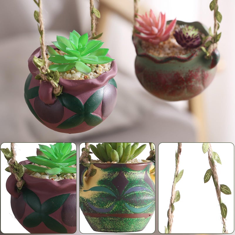 Yuccasly 4 Piece Boho Ceramic Hanging Planters with Drainage Holes â€“ Adorable Indoor Outdoor Succulent Flower Pots, Unique Home DÃ©cor, Charming Small Planters for Plants - Image 5