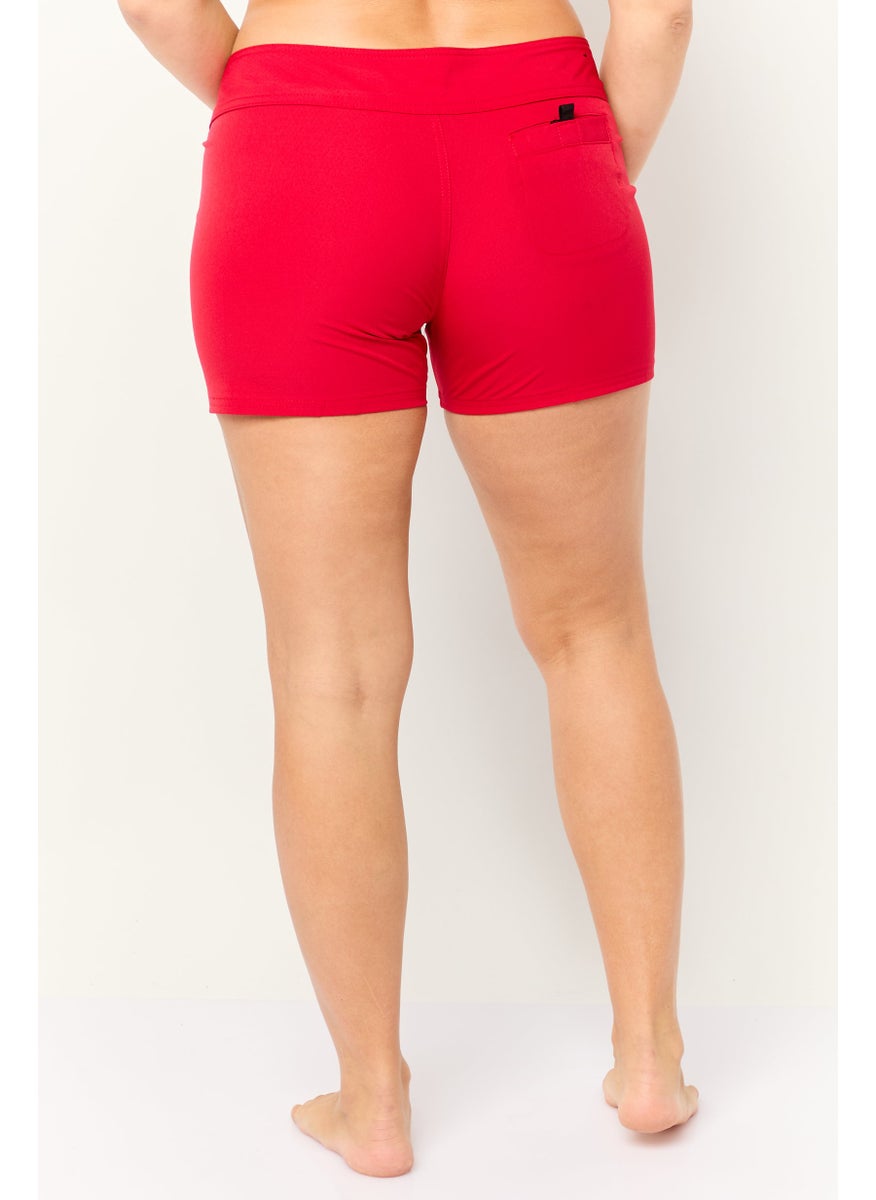 Burnside - Women Solid Board Shorts, Red - Image 1