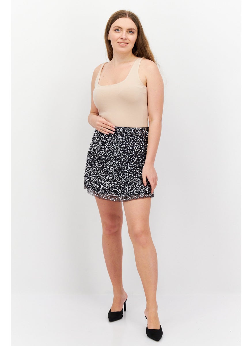 French Connection - Women Sequins Mini Skirt, Silver - Image 1