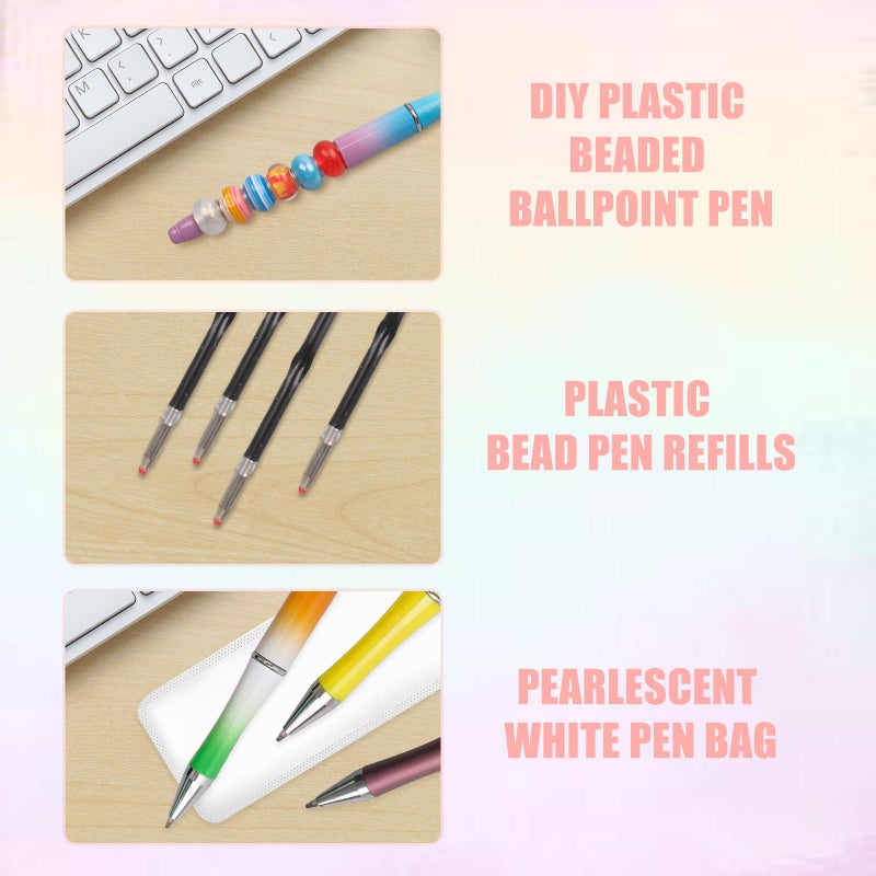 Olutacot 600 Pcs Plastic Beadable Pens Bulk Beadable Pens Kit 120 Ballpoint Pen Black Ink Beaded Pens with 240 Refills 120 Pen Packaging Bags 120 Thank You Cards for School DIY Making Office Supplies - Image 3
