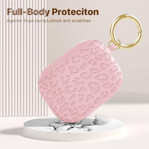 Gawnock Engraved Leopard Case Compatible with AirPods Pro 2 Case Cover 2022,Soft Silicone Caeving Cover for Women Girls, Pink - Image 4