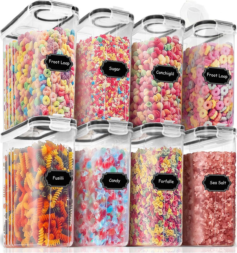 PRAKI Cereal Containers Storage Set (4L,135.2 Oz), 8PCS Airtight Food Storage Containers with Lids for Kitchen & Pantry Organizers and Storage, Cereal Dispensers with 20 labels, Measuring Cup & Marker - Image 1