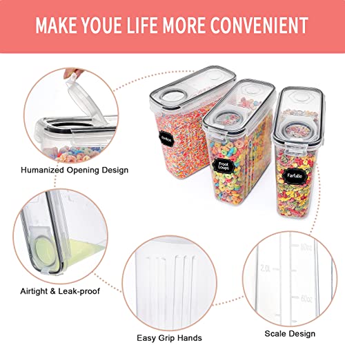 PRAKI Cereal Containers Storage Set (4L,135.2 Oz), 8PCS Airtight Food Storage Containers with Lids for Kitchen & Pantry Organizers and Storage, Cereal Dispensers with 20 labels, Measuring Cup & Marker - Image 3
