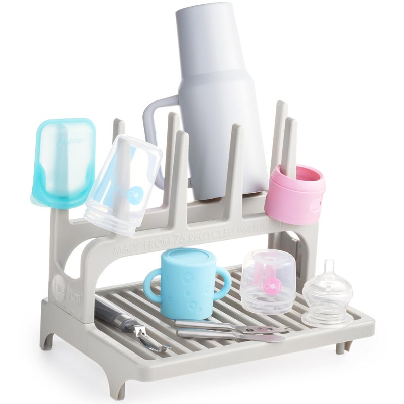 PopYum Seattle Gray Space Saving Drying Rack from 100% Recycled Bottles, countertop for Baby Bottle, Plastic Bags, Cups, Glass, tumblers, Compact - Image 1
