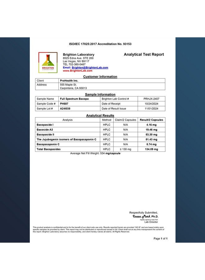 ProHealth Full Spectrum Bacopa | Triple Lab Tested | 1000mg, 60 Capsules - Image 3