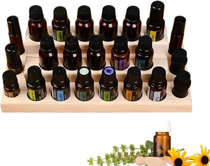 VolksRose Essential Oils Storage Rack, Wooden Nail Polish Shelf Display Holder - 3-Tier 23 Slots for 5/10/15 ml Bottles, Cosmetic Perfume Stand Aromatherapy Organizer for Travel, Presentation
