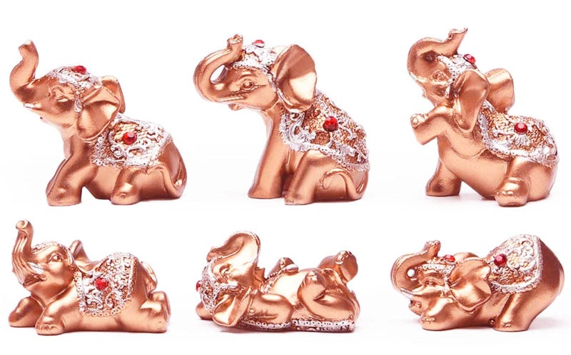Mose Cafolo Set of 6 pcs Small Gold Color Lucky Elephant Statues Feng Shui Figurine for Home & Office Decor Housewarming Birthday Congratulatory (Golden) - Image 1