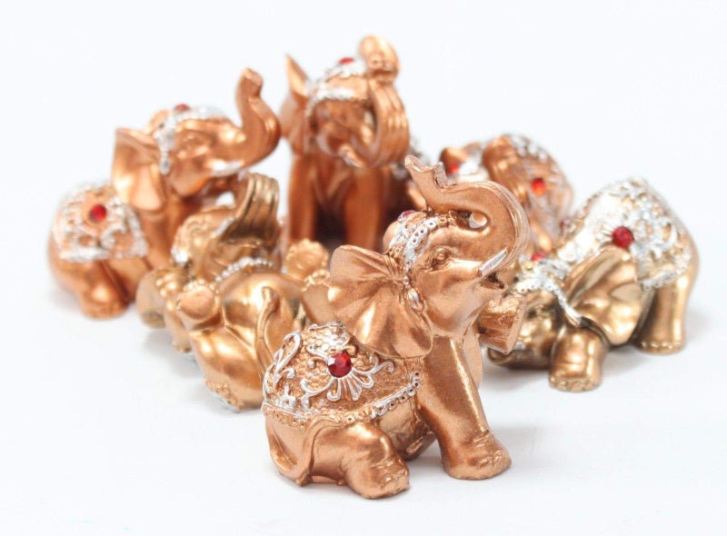 Mose Cafolo Set of 6 pcs Small Gold Color Lucky Elephant Statues Feng Shui Figurine for Home & Office Decor Housewarming Birthday Congratulatory (Golden) - Image 3