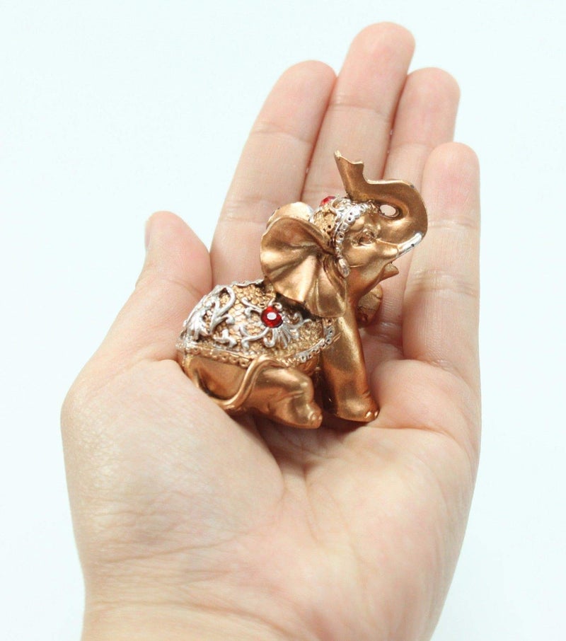 Mose Cafolo Set of 6 pcs Small Gold Color Lucky Elephant Statues Feng Shui Figurine for Home & Office Decor Housewarming Birthday Congratulatory (Golden) - Image 5